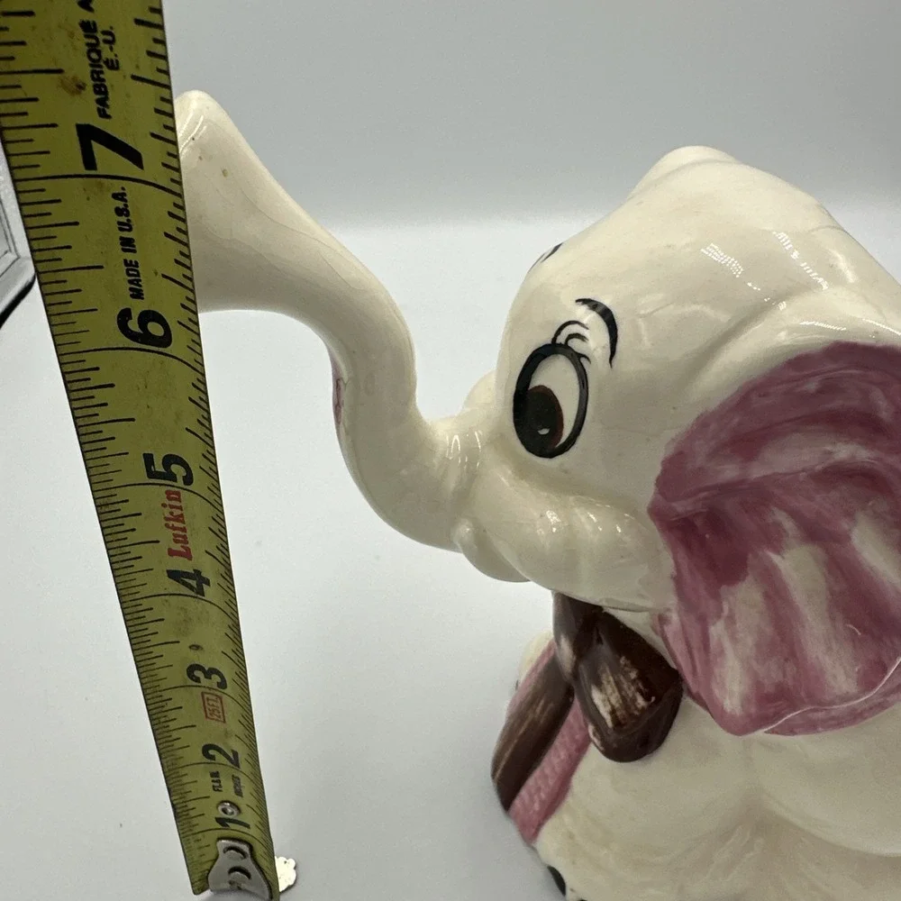 VTG Ceramic Elephant‎ Watering Pitcher Jug Planter Pink Bow Cute Sprinkler Spout